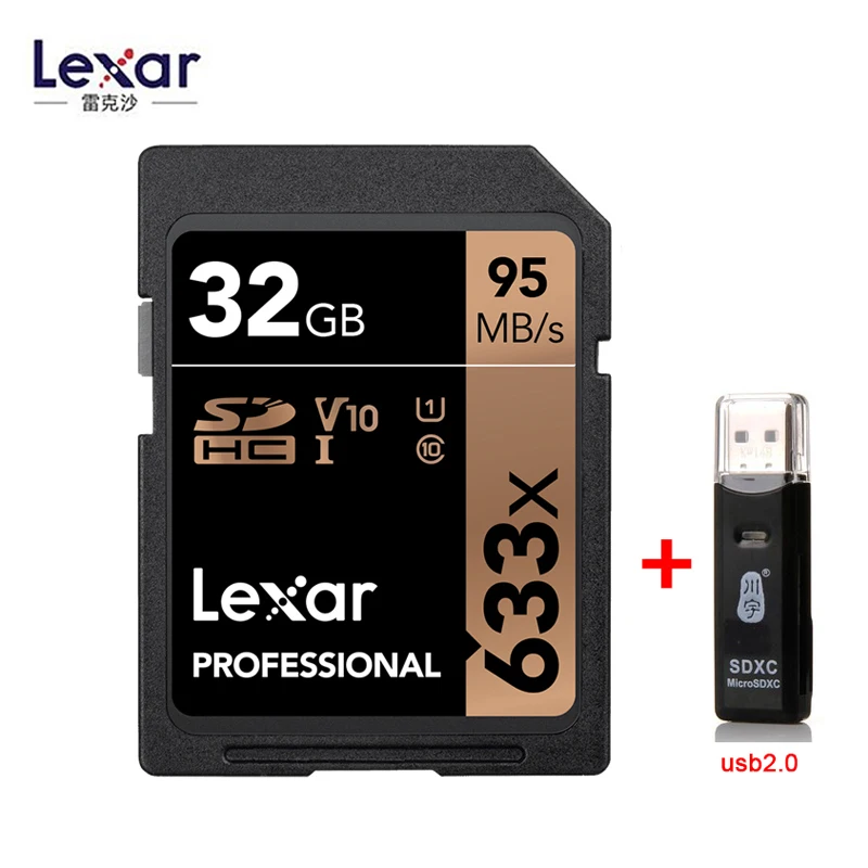 32GB-C296 Lexar бренд SDXC SDHC SD карта 95 м/с 633x32 Гб 64 Гб 128 ГБ 256 ГБ 512 ГБ 1 ТБ U1 U3 класс 10 карта памяти для 1080p 3D 4K видеокамера - Емкость: 32GB-C296