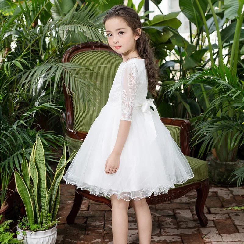 Birthday White Girls Dress Half Sleeve Flower Girl Vestido for Party Wedding 2022 Clothes 3 4 6 8 10 12 Years Old RKF174009 | Детская