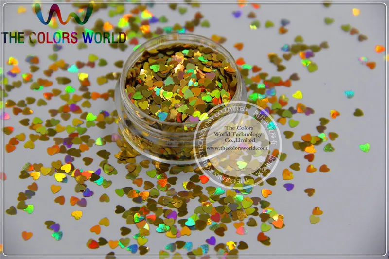 

TCA200 Size 3 mm laser holographic Gold color Glitter paillette Heart shape spangles for Nail Art and DIY supplies1pack=50g