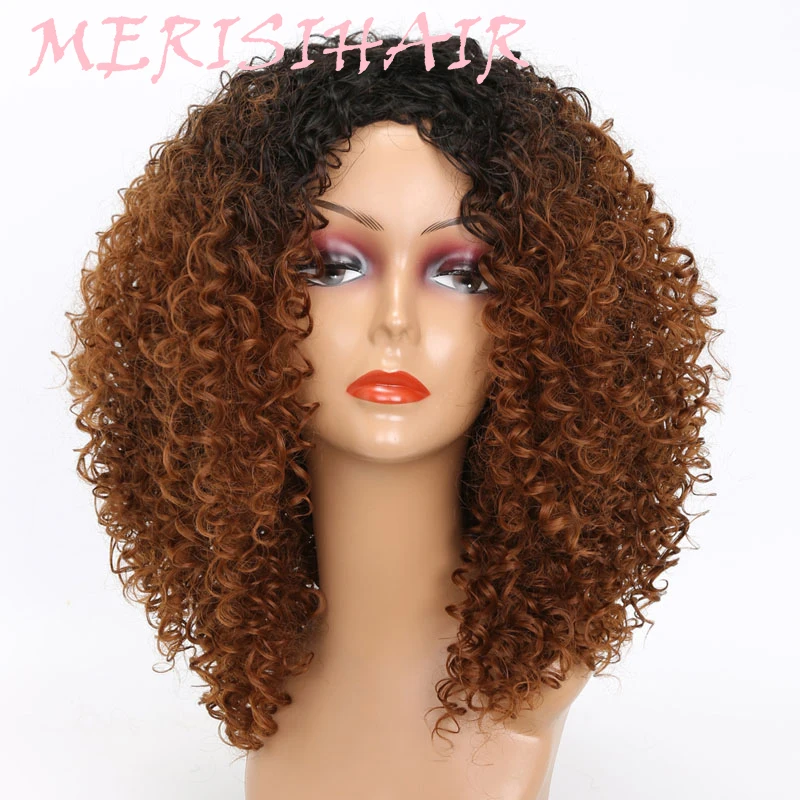 

MERISI HAIR Long Kinky Curly Afro Wig Blonde Mixed Brown Color Synthetic Wigs for Black Women Heat Resistant Fiber 250g