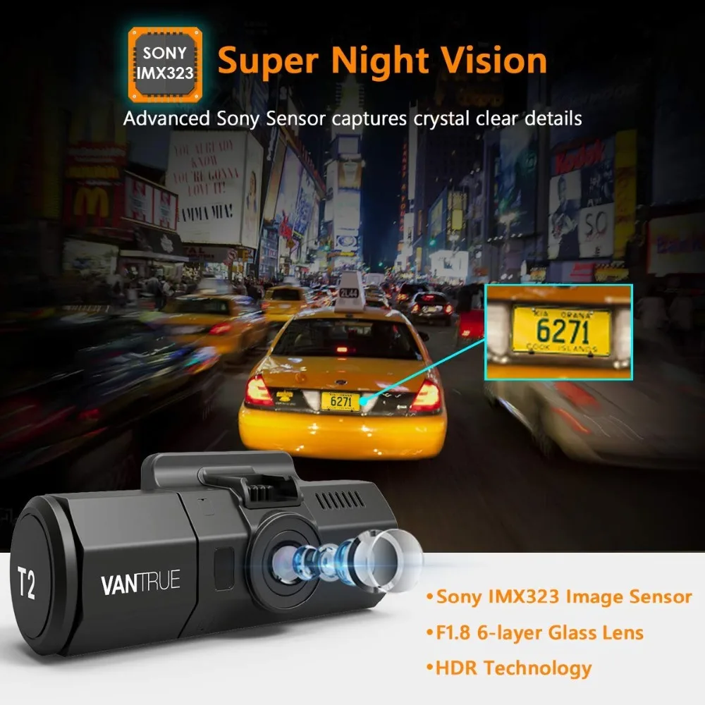 VANTRUE T2 Dash Cam 24/7 камера наблюдения супер конденсатор Dash камера HDR 1080P Автомобильный видеорегистратор микроволновая печь защита режим парковки