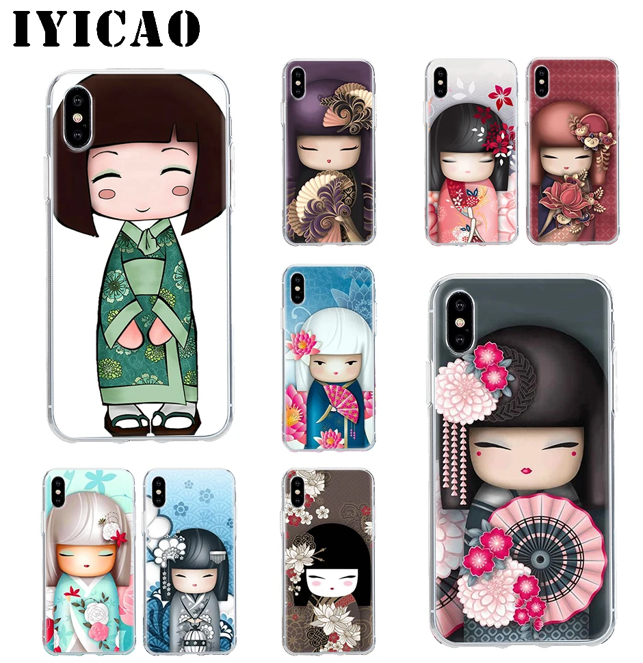 IYICAO kawaii японская кукла Kokeshi Жесткий Чехол для iPhone 4 4S 5 5S Se 6 7 7plus 8 8Plus X XS MAX XR 6s Plus 11 pro
