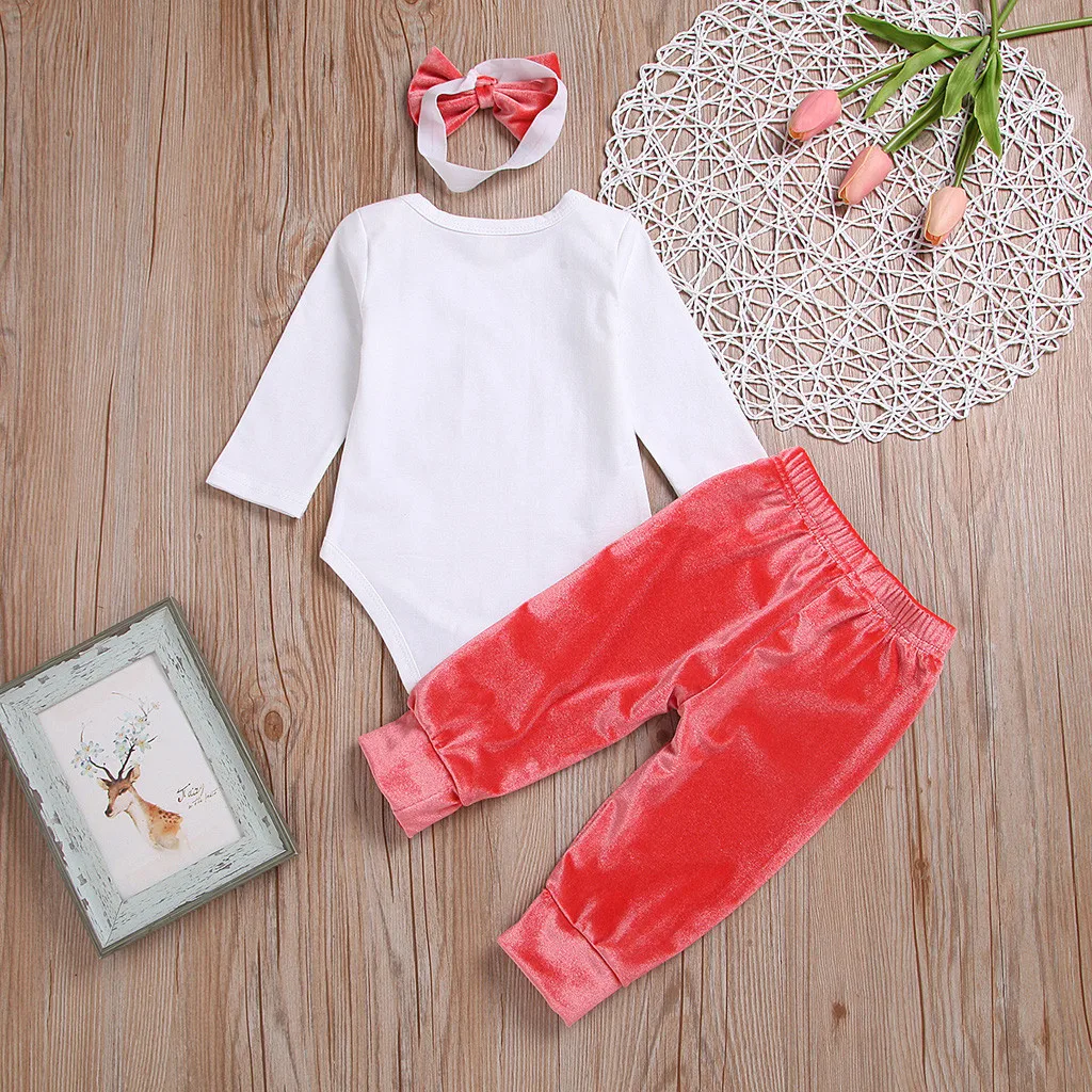 2019 Brand New Infant Toddler Baby Girl Boy Cotton Outfit Clothes Romper Tops Pants Hair Band Set Outfits 3Pcs L1214 | Детская одежда и
