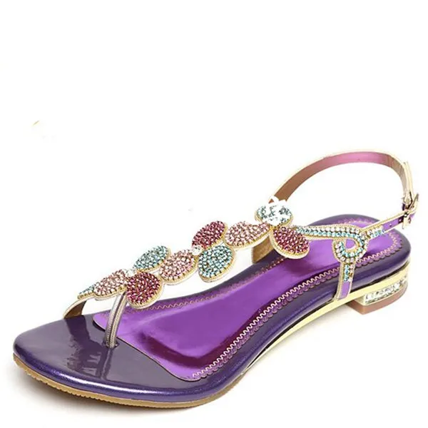 Кристальные гладиаторы Sandalen Nieuwe Mode шикарные сексуальные Vierkante Hakken платформа Strand Sandalen повседневные Goud Schoenen Vrouw - Цвет: Purple