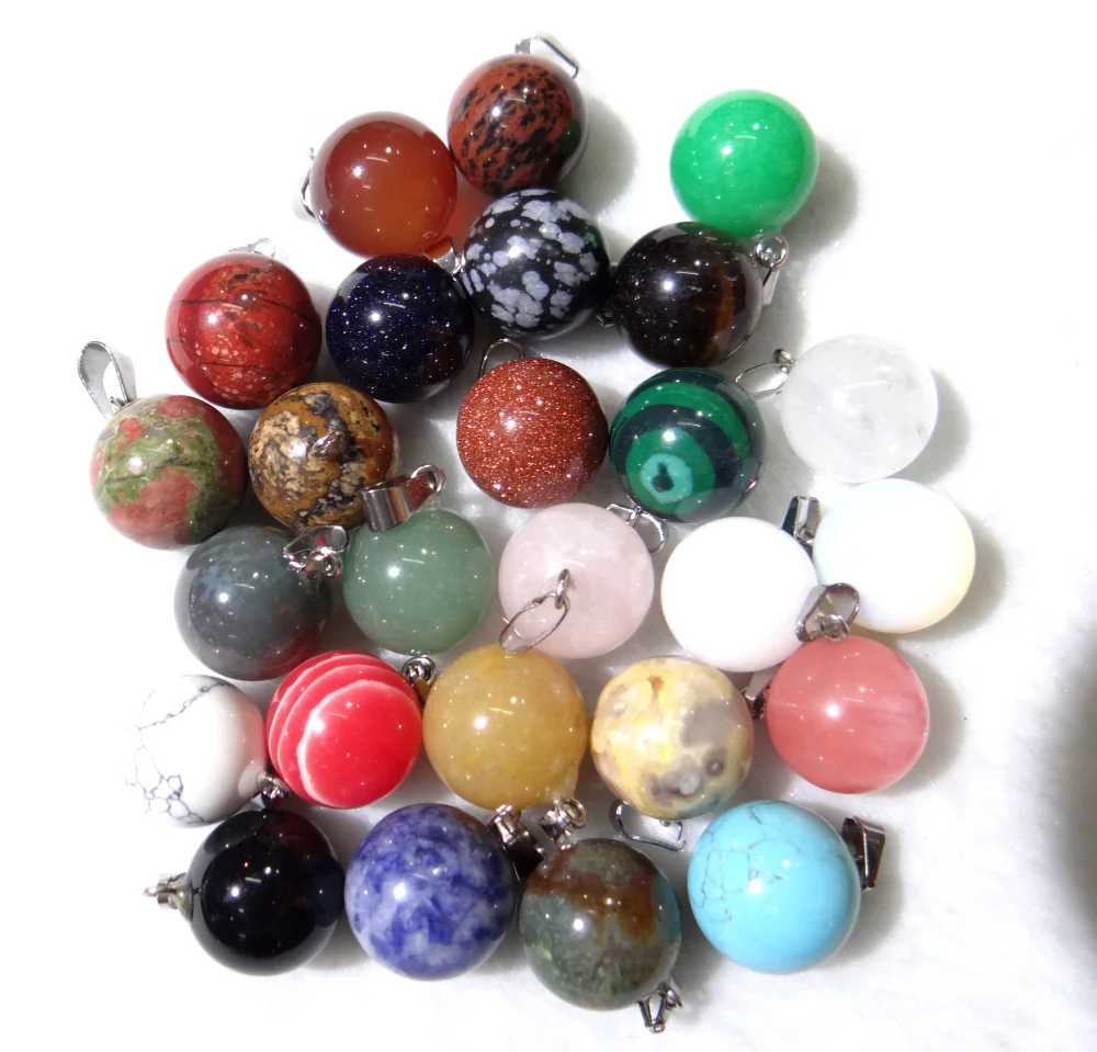 

natural stone Turquoises Opal Quartz crystal tiger eye round ball shape pendant for diy jewelry making Necklace Accessories 50PC