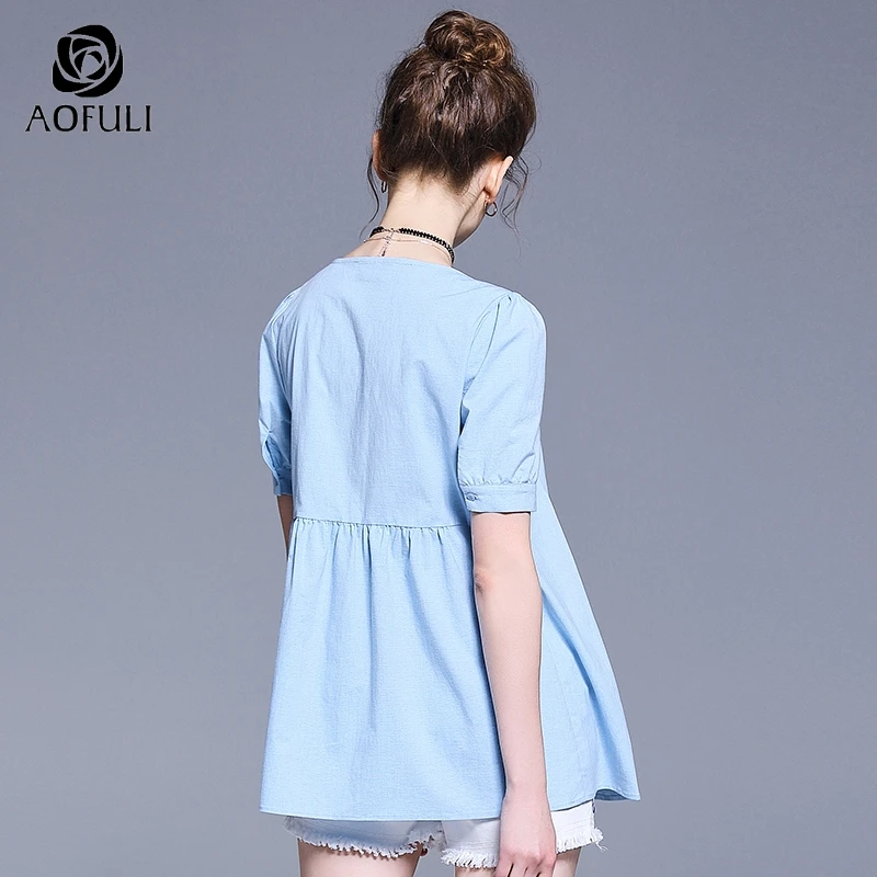 Женская блузка с бабочкой AOFULI L ~ 4XL 5XL Повседневная Свободная короткими рукавами