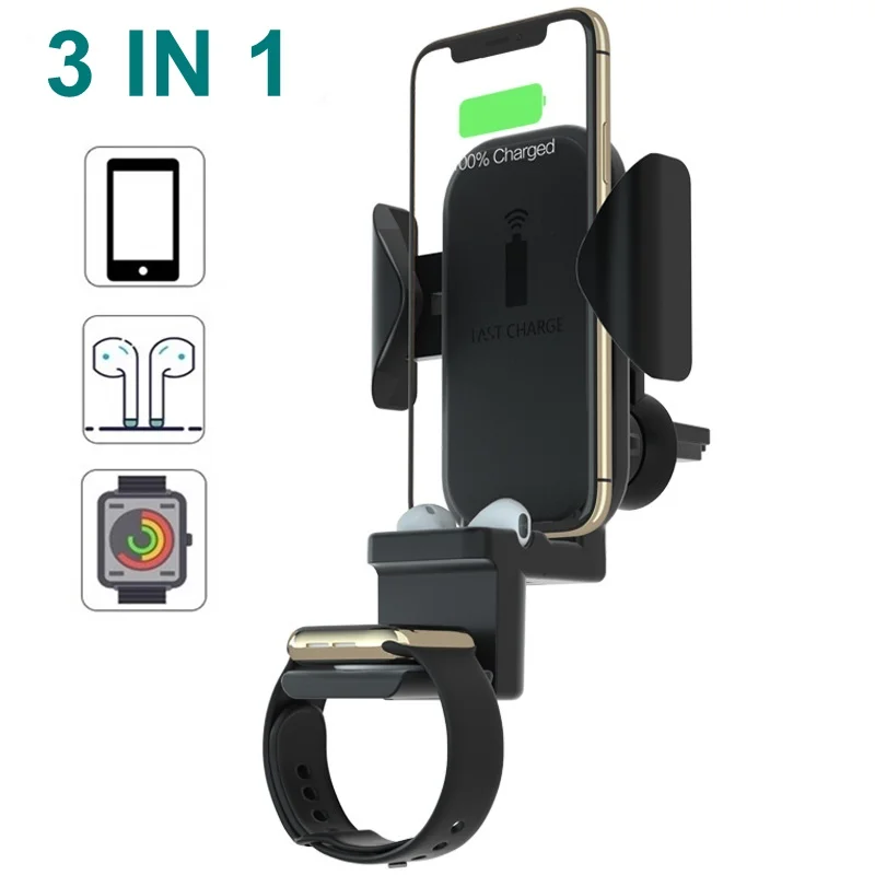 Youbina 3 в 1 Qi автомобильное беспроводное зарядное устройство для Apple iPhone 8 x xr xs max Watch 4