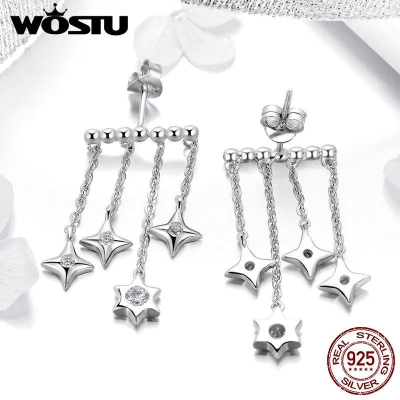WOSTU брендовые новые 925 пробы серебряные серьги-капли с мерцающими звездами для женщин, серьги S925, ювелирные изделия, подарок на год CQE410