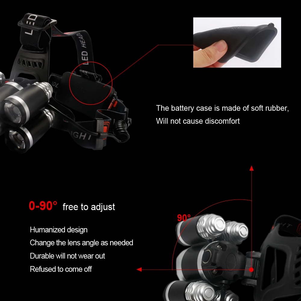 Светодиодный налобный фонарь с аккумулятором 18650 лм 5 XML T6|t6 headlight|headlights forled headlamp |