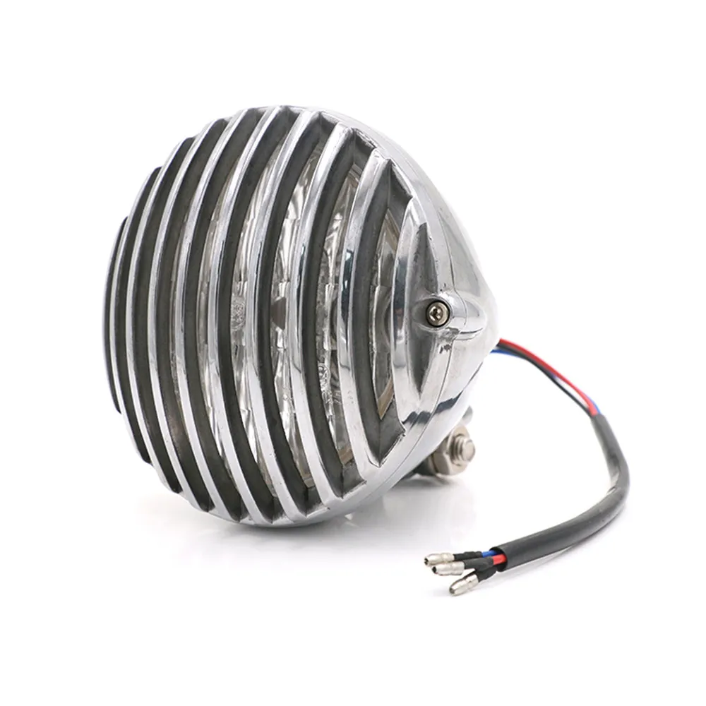 Chrome Мотоцикл зубчатый 5 ''фара Finned Гриль Для Harley Chopper Bobber кафе гонщик заказной для мотокросса черный/хром для Moto - Цвет: Chrome