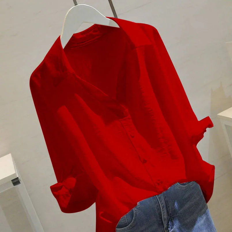 Льняные рубашки для девочек модные однотонные топы блузки женская Свободная