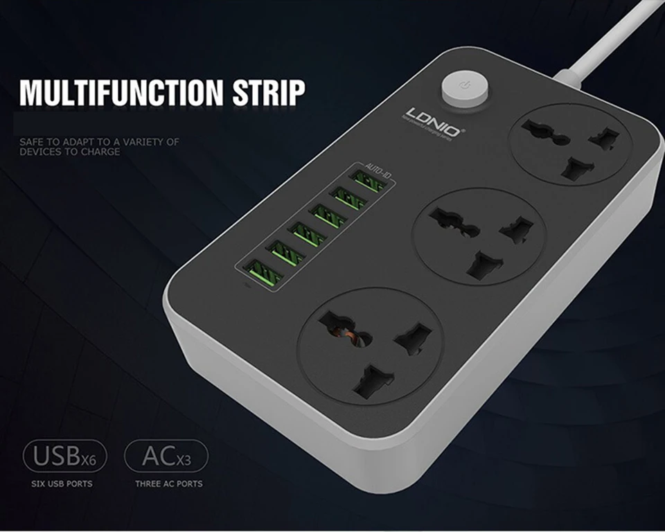 USB свинцовый шнур-Удлинитель сетевой фильтр, 6 мульти штекер зарядного устройства, 3 входа в розетку, Стандартный бортовые полоски розетка