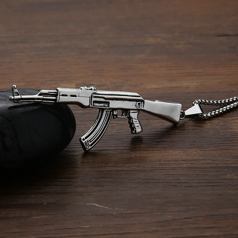 EdgLifU мужское ожерелье в стиле панк AK47 серебряное из нержавеющей стали хип-хоп