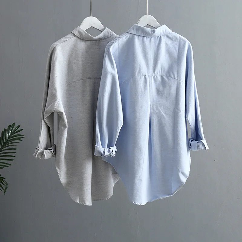 Блузка женская оверсайз с длинным рукавом и воротником карманами|Рубашки| |
