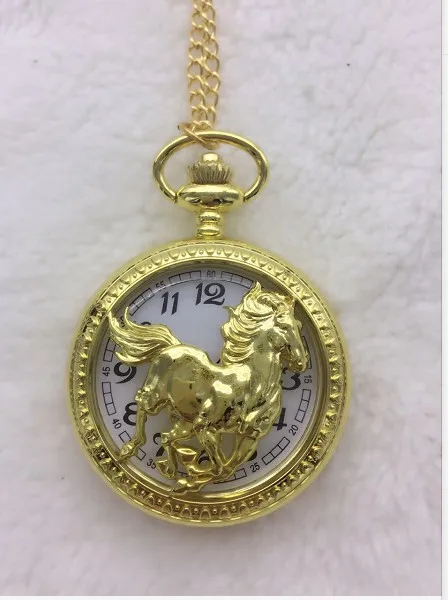 Chinese Style Running Golden Horse Case Cool Retro Men Pendant Gift Women Necklace reloj de bolsillo 20pcs/lot