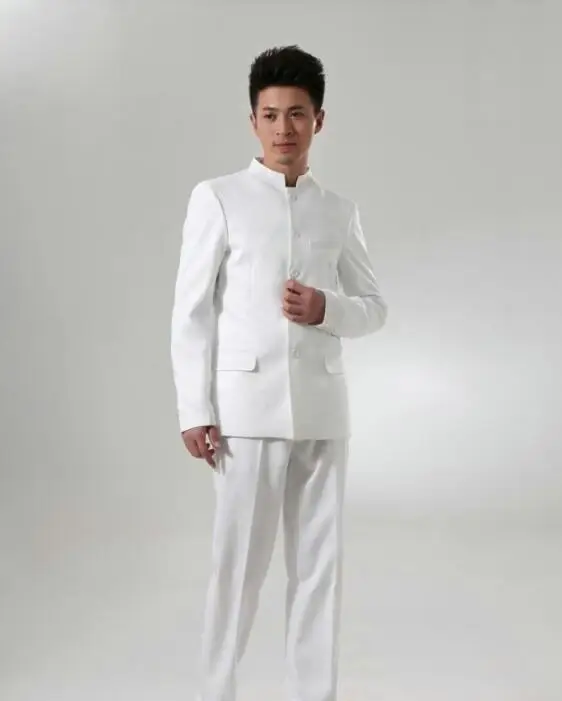 

Black white fashion stage clothing for men suit set with pants costume mens chinese tunic suits groom formal dress suit + pant 1