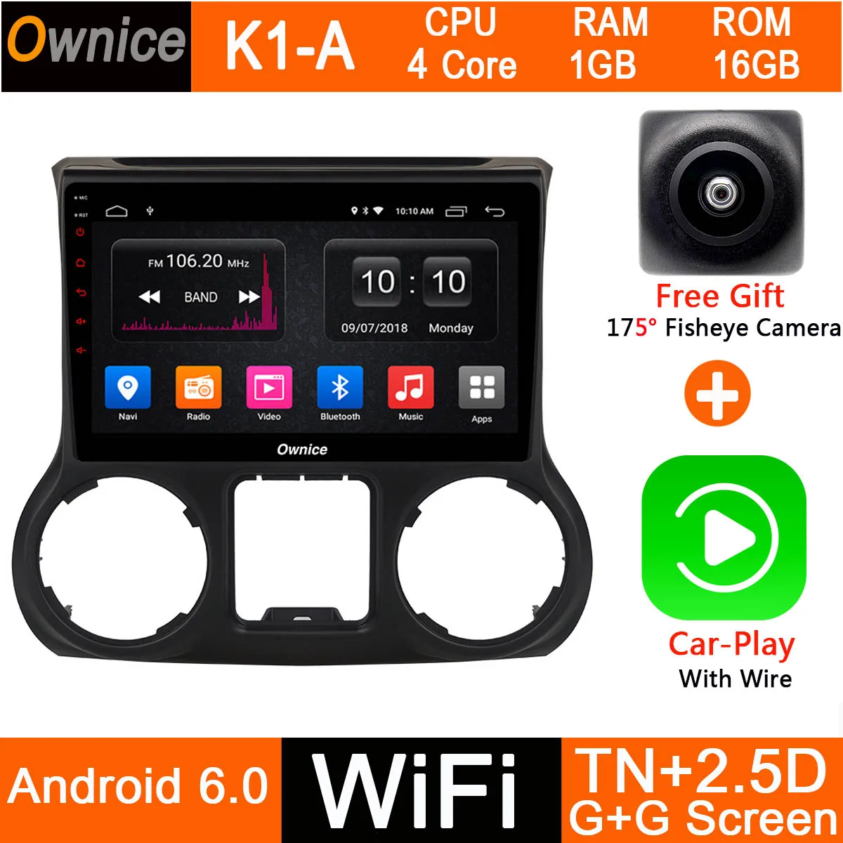 Android 9,0 8 Core 10," ips 4G+ 32G автомобильный проигрыватель с радио и GPS для Jeep Wrangler 2011 2012 2013 DSP CarPlay ADAS - Цвет: K1-A-CarPlay