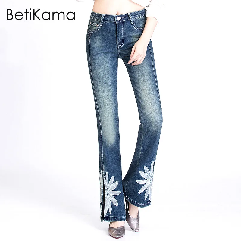 BetiKama/XS 6XL джинсы для мам с красивой цветочной вышивкой Винтажные эластичные