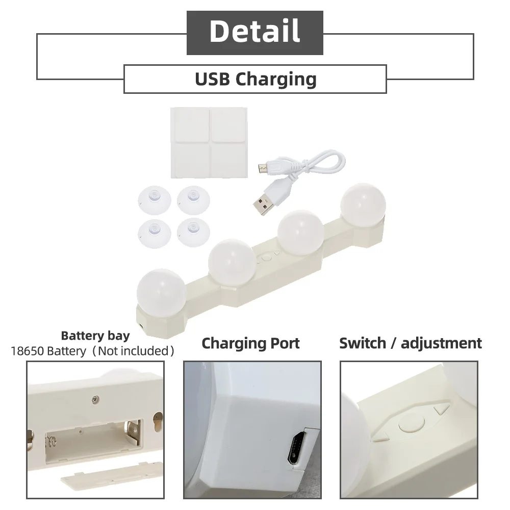 4 лампы светодиодный зеркало с подсветкой USB Перезаряжаемые Голливуд косметическое зеркало с подсветкой для макияжа Аккумуляторная Регулируемая Яркость подсветкой зеркала лампы