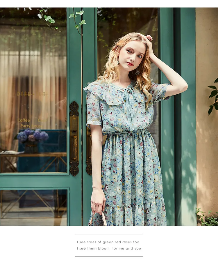ARTKA Early Spring and Summer New Women Drawstring Ruffled Lady Elegant Garden Floral Dress LA10686Q