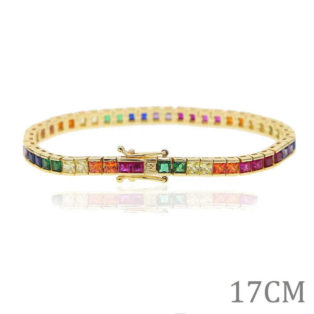 Gold color 17cm Новинка, браслет с кубическим цирконием для женщин и мужчин, роскошные ювелирные изделия с золотым покрытием, Радужный cz, великолепный модный браслет для тенниса - Окраска металла: Gold color 17cm