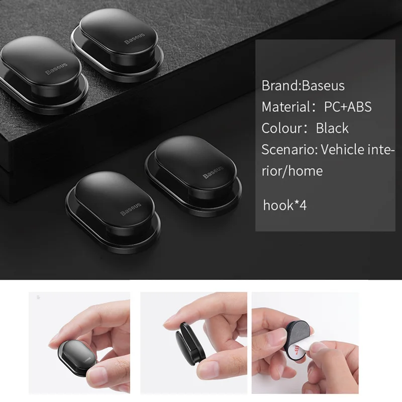 Baseus 4 шт. автомобильные крючки органайзер для хранения usb кабеля наушников ключей