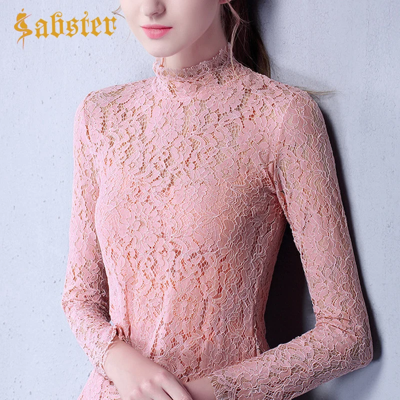 2019 Summer Plus Size Women Long Sleeve Lace Shirt Sexy Elegant Hollow Out Flowers Women Blouses Femme Shirt Tops XZ099