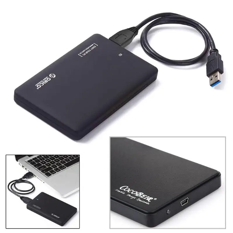 Портативный 2,5 дюймовый HDD чехол USB 2,0 внешний жесткий диск SATA жесткий диск корпус с USB кабелем черный