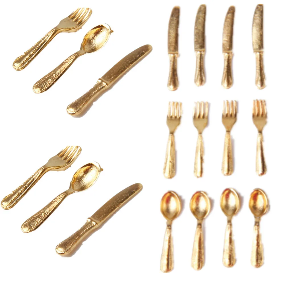 

12 Pcs 1/12Kitchen Furniture Toy for Children Doll Stainless Steel Tableware Set Dollhouse Miniature DM001 Classic Pretend Play