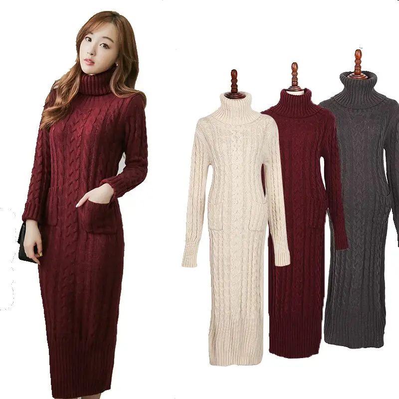 

OHCLOTHING2018 Европейский зимний шерстяной вязанный женский утолщенный благородный темперамент самокультивирующийся длинный низ свитера