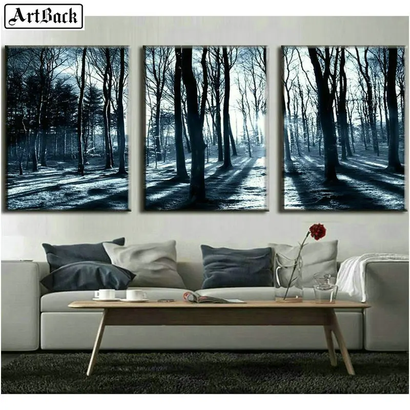 Триптих 5d алмазная живопись деревья пейзаж полноразмерная Алмазная вышивка
