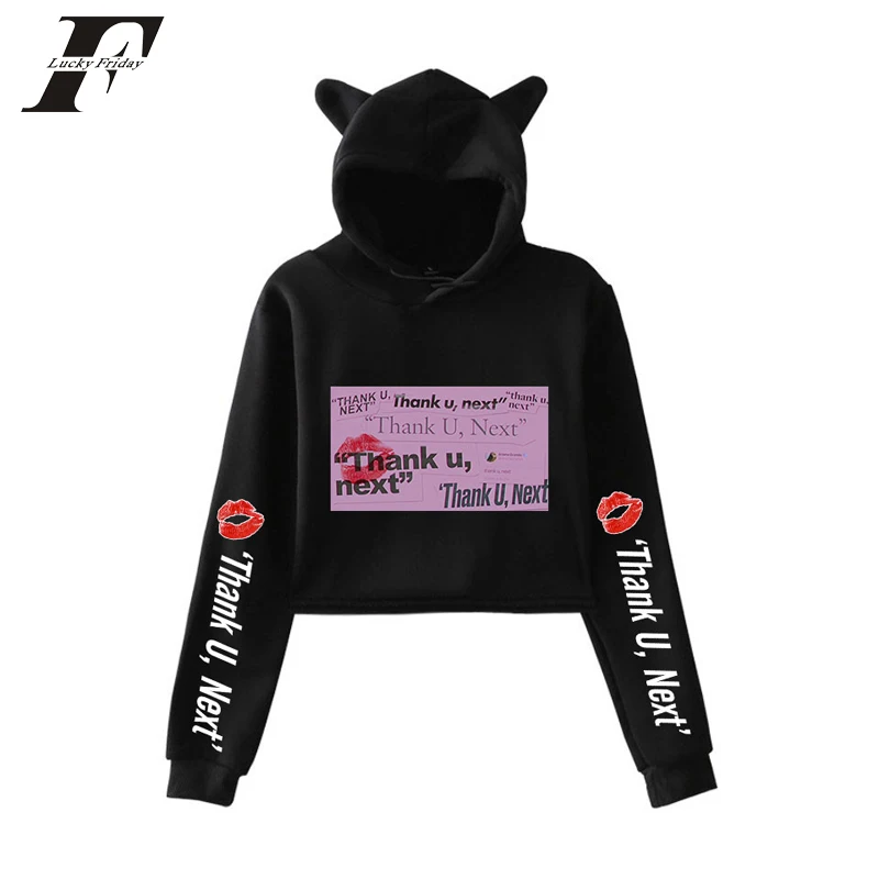 Luckfridayf 2019 Ариана Толстовка &quotГранде&quot Женская милый кот кроп топы Kawaii/хлопковые
