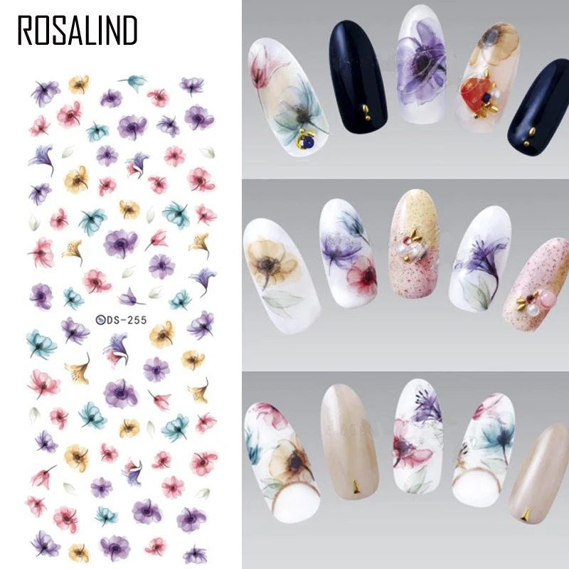 ROSALIND DIY водные переводные наклейки для ногтей цветные фиолетовые Фэнтези Цветы