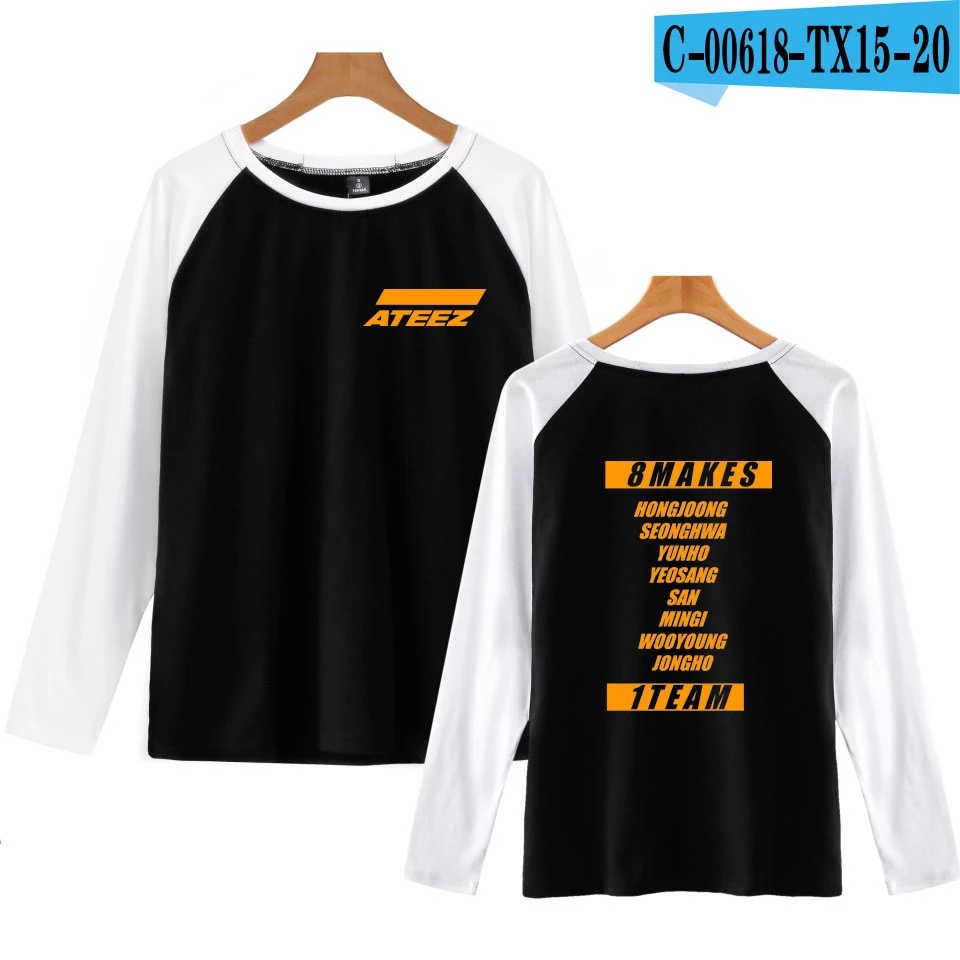 Lucky Friday футболки кавай повседневное Harajuku ATEEZ для женщин/для мужчин одежда мода г. Лидер продаж Футболки с длинным рукавом принт плюс размеры - Color: black