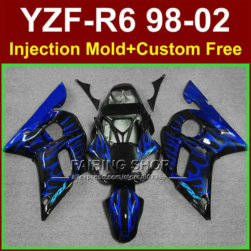 

D7EF New blue flame fairing set for YAMAHA YZF R6 98-02 YZF R6 fairing kit 1998 1999 2000 2001 2002 fairings parts OF9C