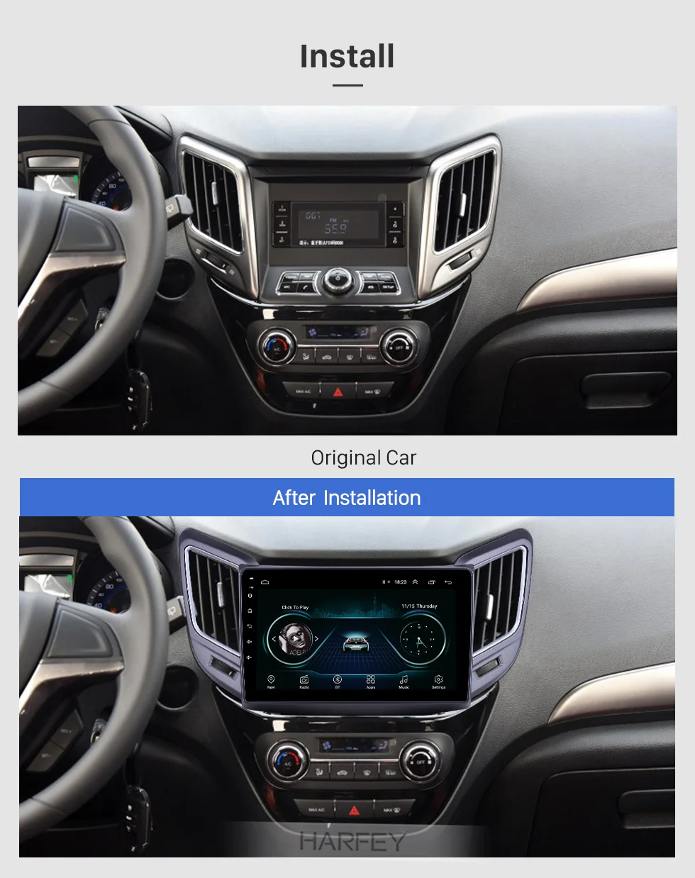 Harfey 9 дюймов Android 8,1 gps автомобильное радио для Changan CS15- с Bluetooth WiFi HD сенсорный экран поддержка Carplay DVR OBD2