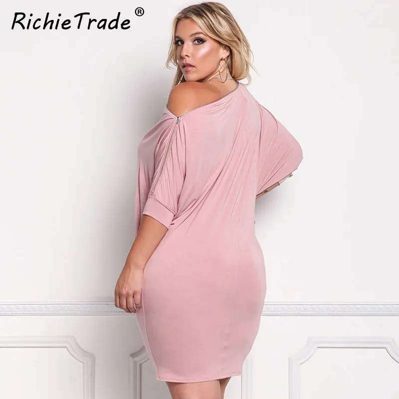 Женское платье на молнии RICHIETRADE однотонное черное с асимметричным вырезом и