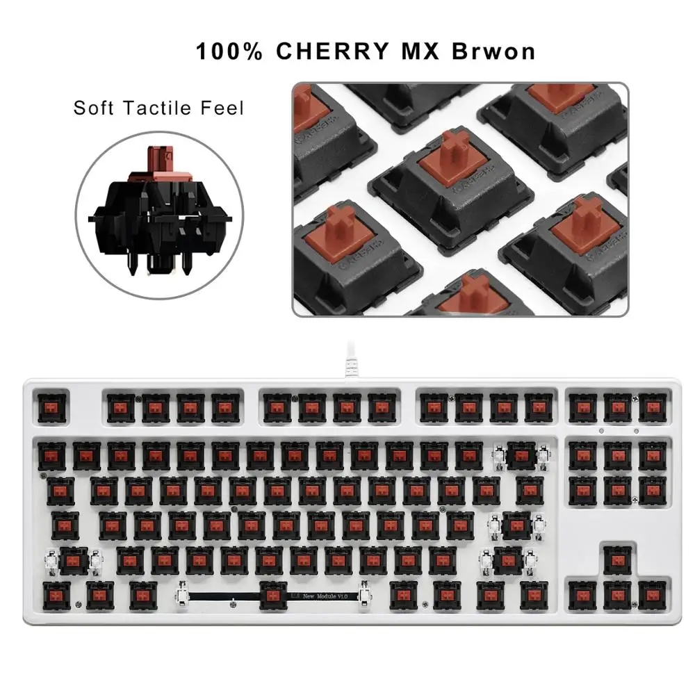 GANSS механическая клавиатура компактная 87 клавиш Cherry MX-коричневого цвета с PBT клавиши TKL без подсветки Gaming Keyboard(QWERTY-US раскладка клавиатуры