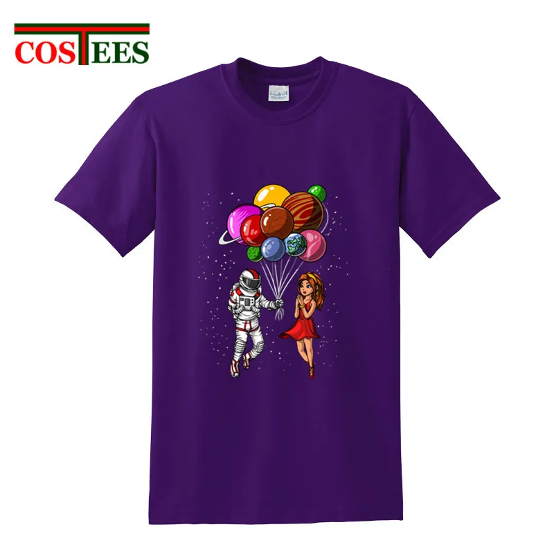 Camiseta Astronaut Shirt For Girls&ampBoys Space Couple Balloons Party T Men 2018 New summer Design Valentine's day tee shirt | Мужская