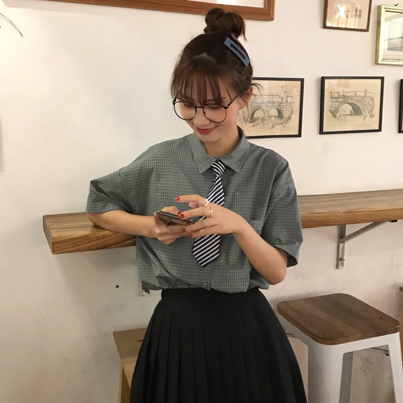 2019 летние клетчатые Топы в Корейском стиле 3 цвета женские рубашки с коротким