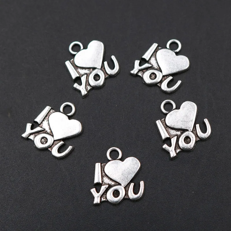 

WKOUD 15pcs Silver Color I Love You Alloy Pendant Popular Necklace Bracelet DIY Metal Jewelry Handmade Accessories A1804