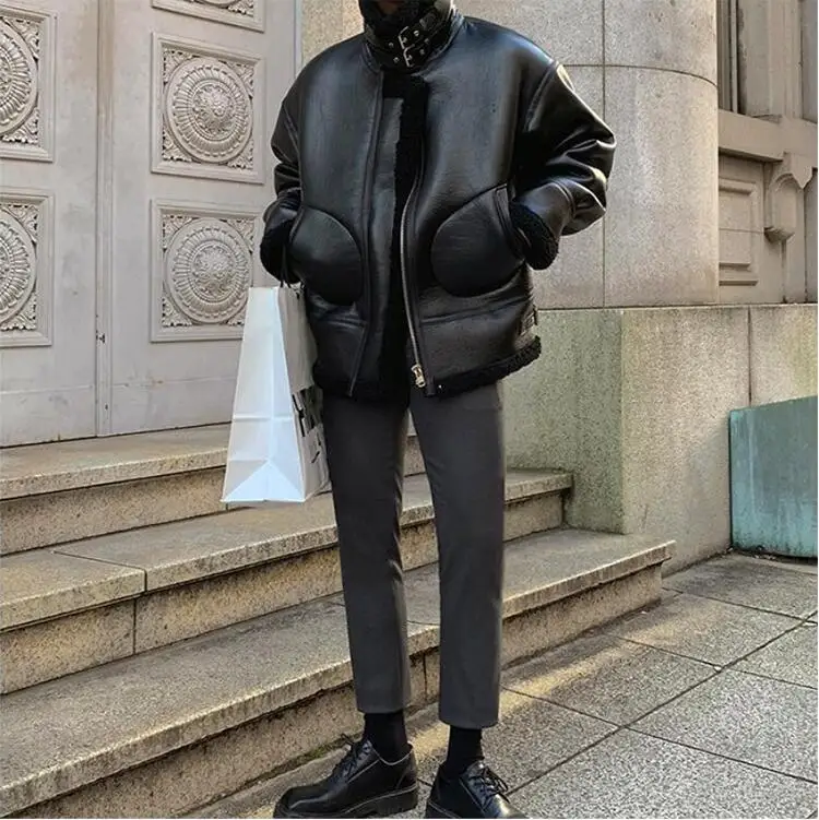 Мужская байкерская куртка из ПУ кожи на осень/зиму | одежда