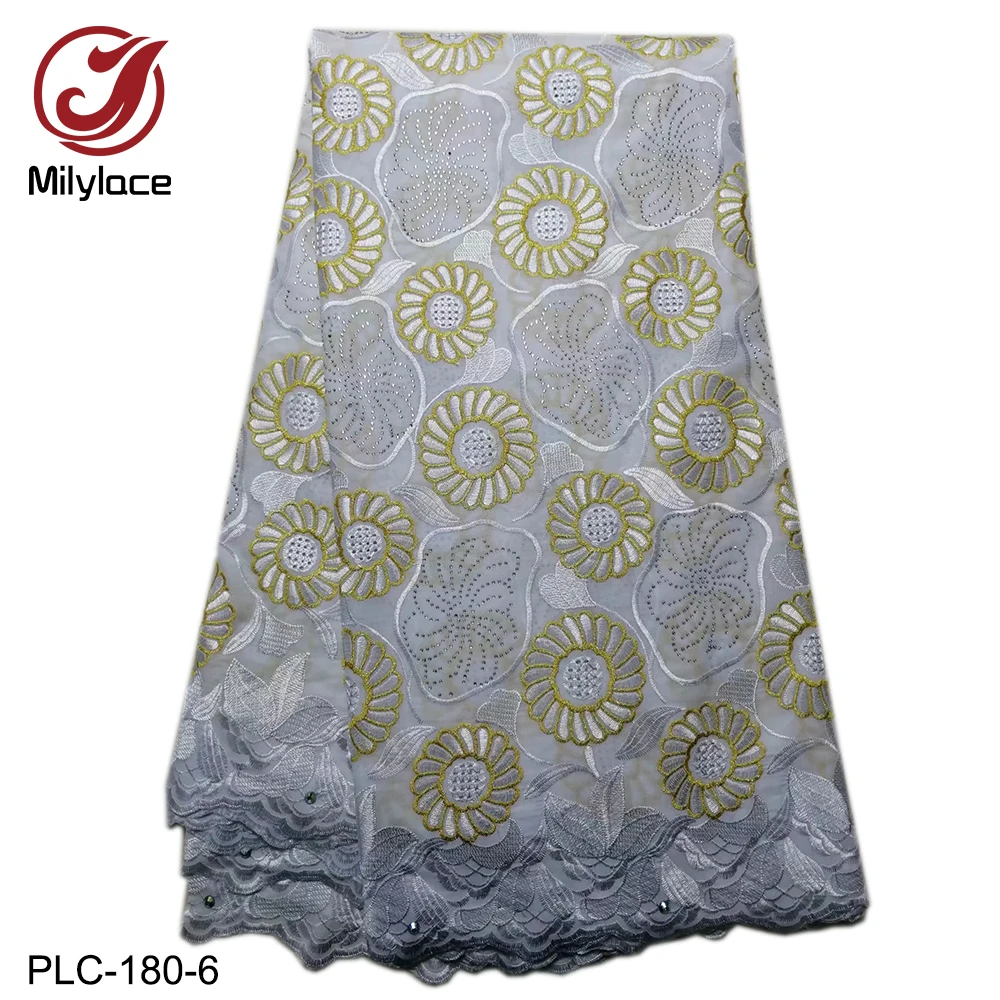 

Milylace hot selling swiss voile lace fabric with stones fashionable african swiss cotton lace fabric for party PLC-180