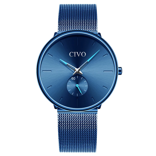 mesh blue CIVO Модные Часы Мужчины Водонепроницаемый Тонкий Сетчатый Ремешок Минималистский Наручные Часы Для Мужчин Кварцевые Спортивные Часы Часы Relogio Masculino - Цвет: mesh blue