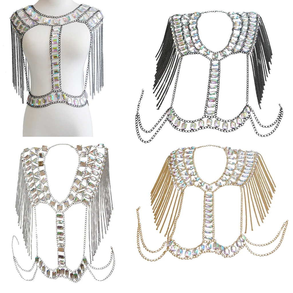 

Fashion Tassel Crystal Shoulder Body Chain Harness Necklace Jewelry