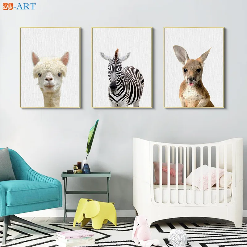 Альпака кенгуру с принтом Зебра Детские картина рисунком животных Детская Wall Art