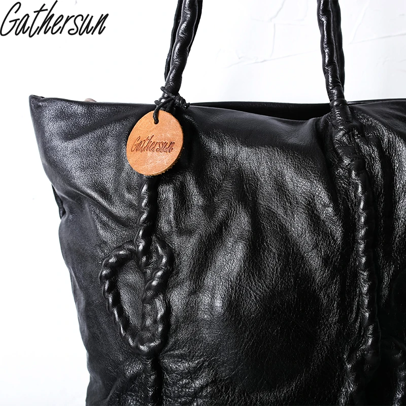 Special Offer Retro Unique High Quality Cowhide Handbag Black Soft Leather Shoulder Bag Large Capacity Casual | Багаж и сумки