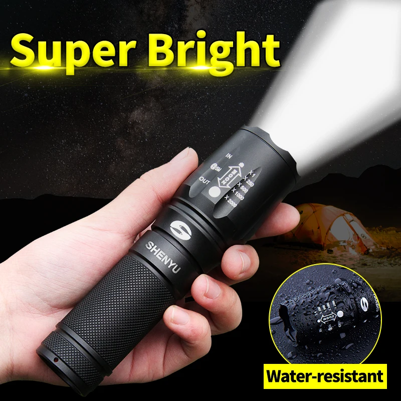 

SHENYU LED Flashlight 18650 26650 Torch Waterproof Flashlight Cree XML t6 1000 lumen Zoomable Light