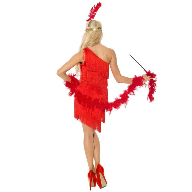 1920s Flapper Charleston маскарадный костюм красный с одним плечом бахромой платье Гэтсби