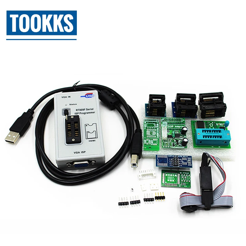 

RT809F VGA LCD Programmer +ICSP cable board +IC Clip clamp +7 Adapters 24 25 93 Serise IC